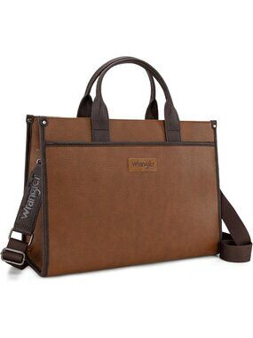 Women Brown-coffee Work Tote Laptop Bag 15.6 Inch Vintage Style Strapc
